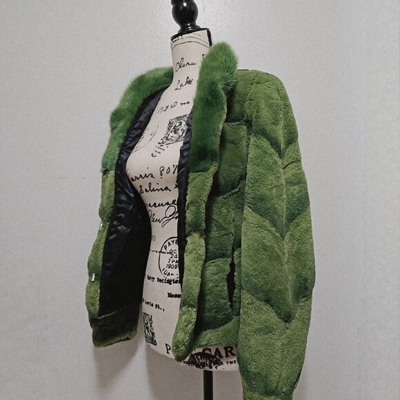 New Real Semi Sheared Mink Fur Jacket Coat Blazer Apple Grass Pine Green No Fox - Picture 2 of 4